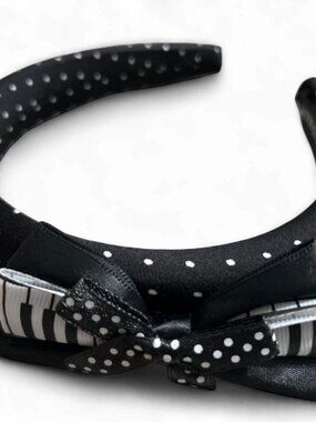 Black Polka Dot Bow Headband Y2K Piano Ribbon Hair Accessory